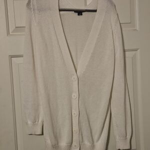 THEORY women's cotton white rib knit button sweater  cardigan us size L